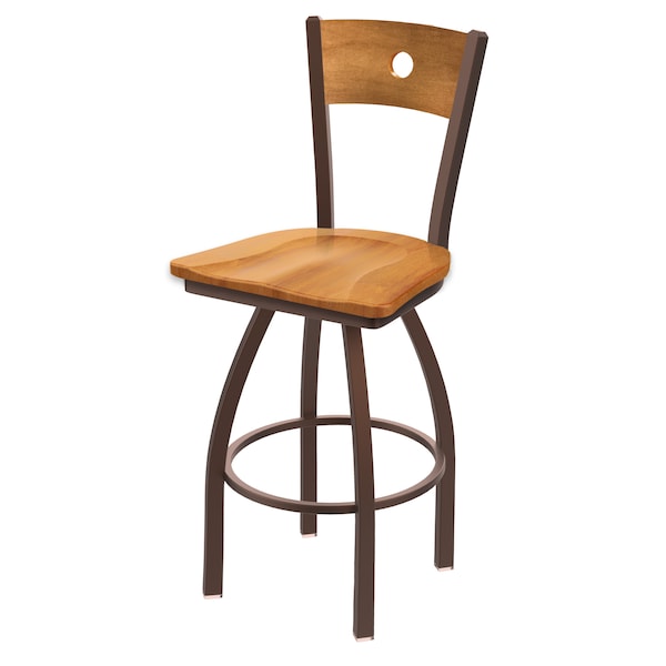 25" Swivel Counter Stool, Bronze Finish, Med Back, Med Maple Seat